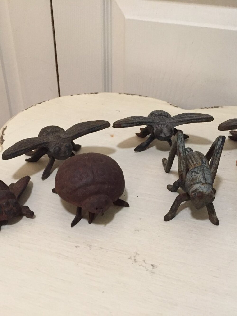 VTG 7 Rustic Cast Iron Garden Bugs Grasshoppers, Bees? Insects Bugs Fly Lady Bug